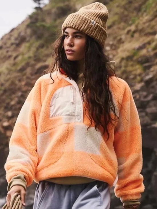 FP Movement by Free People Jackets & Blazers - Free People FP movement Xs hit the slopes printed fleece pullover orange plaid